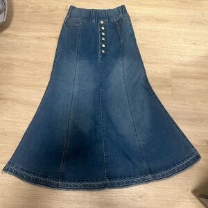 Blue Denim Maxi Skirt with Button Detail Fazhion2love